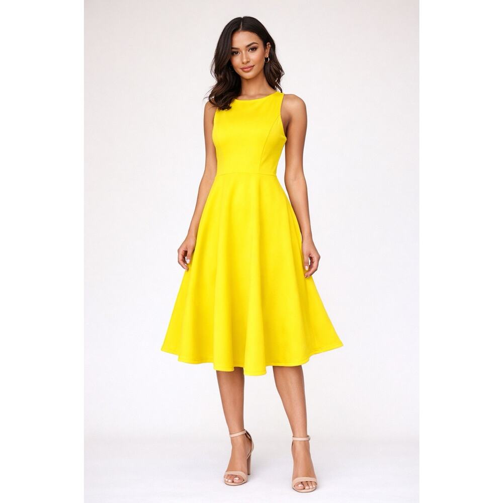 Boohoo Yellow Sleeveless Fit & Flare Skater Dress Women’s US 8
